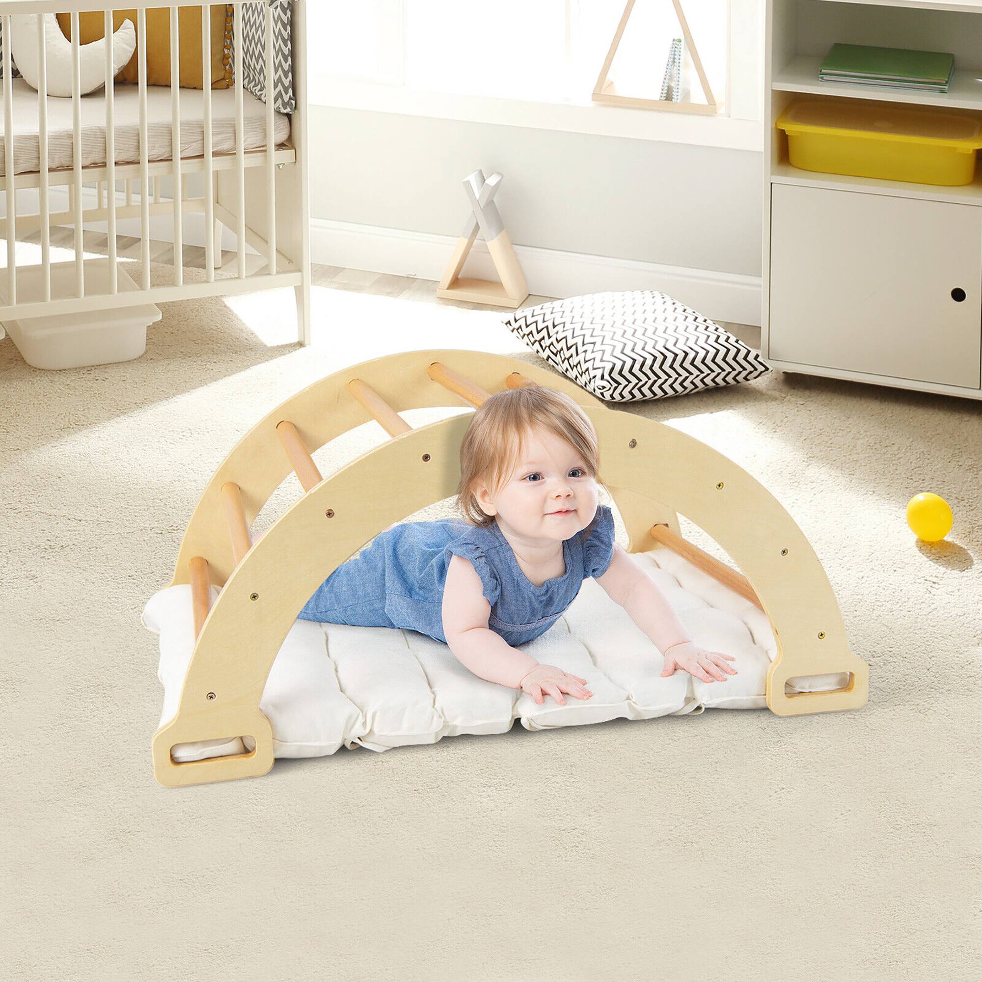Alt View 4. Gymax - Gymax 2-in-1 Arch Rocker with Soft Cushion Double-Sided Climbing Arch for Toddlers - Natural.