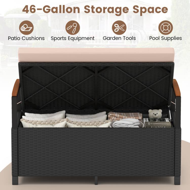 Mondawe 46 Gal Outdoor Storage Bench Deck Box with Cushion and PE ...