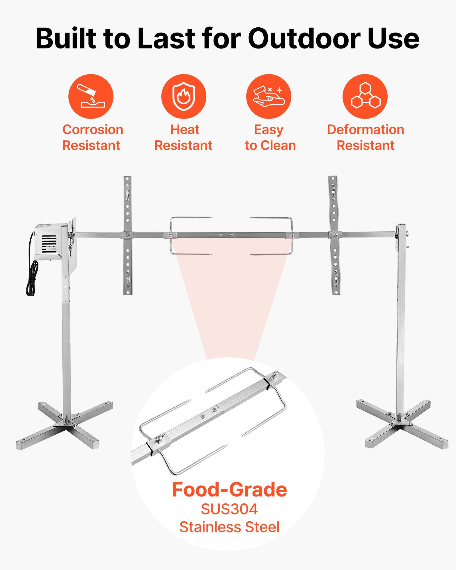 Built to Last for Outdoor Use

- Corrosion Resistant
- Heat Resistant
- Easy to Clean
- Deformation Resistant

Food-Grade SUS304 Stainless Steel