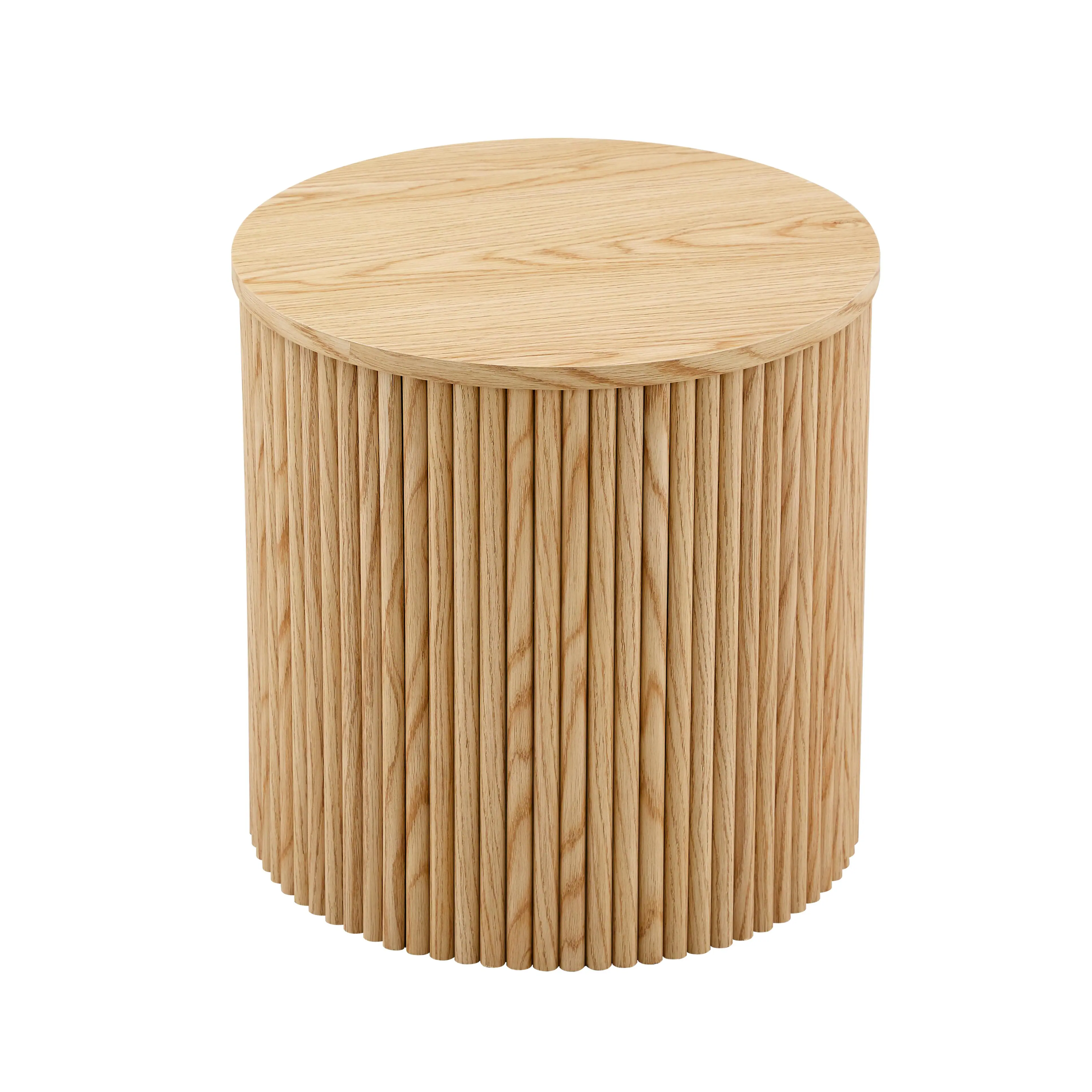 Alt View 9. Loheer - Loheer- 2.6ft Round Nesting Coffee Table Set with Storage Roman Column Light Wood Grain Side Tables for Living Room - Wood.