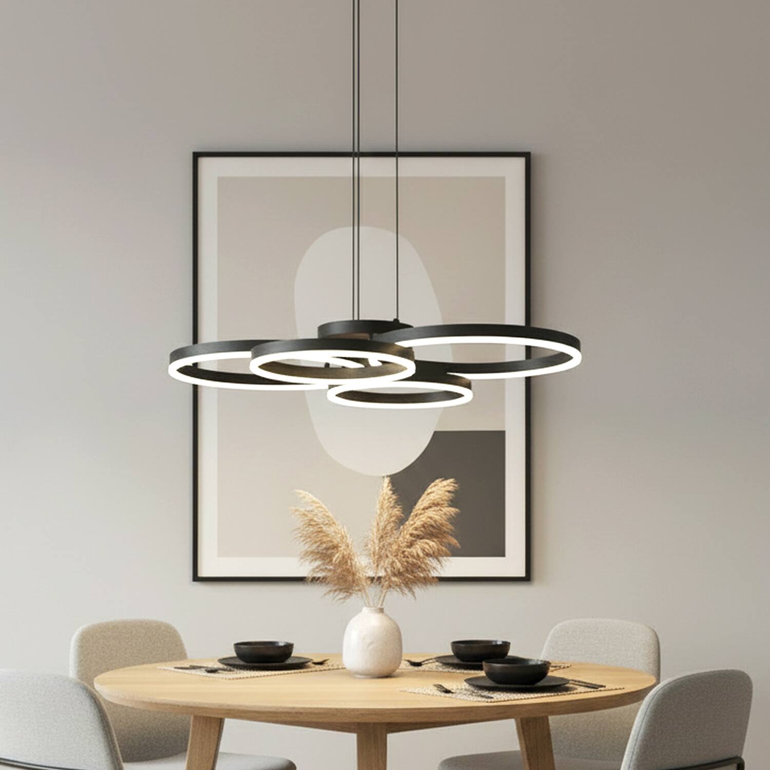 Left. Umeiluce - 32.3" Modern Chandelier LED Chandelier Light 3000K Dimmable Kitchen Island Lamp - Matte Black.