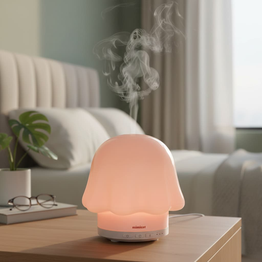 Alt View 2. FINEAK - 120ml Pink Glass Essential Oil Diffuser | Timer & Soft Night Light.