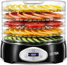 OSTBA - Food Dehydrator, 5 BPA-Free 12.2" Trays, Adjustable Temp 95–160℉ - Clear/Black