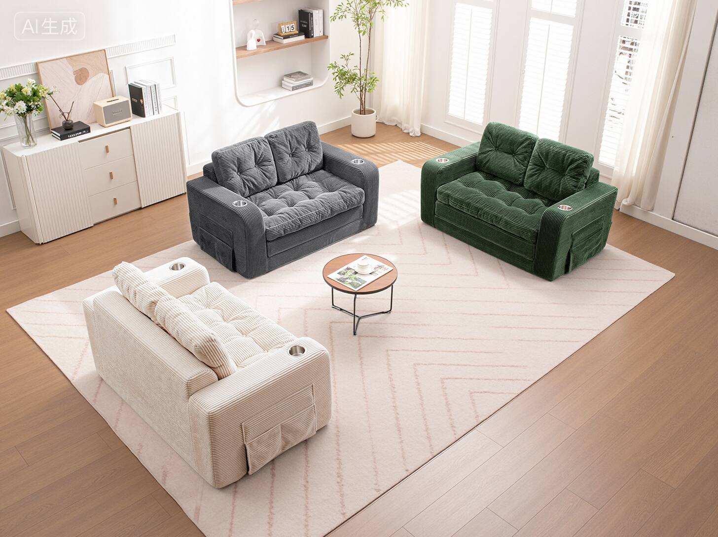 Alt View 5. KERDOM - 2 in 1 Small Convertible Loveseat Sofa Bed, Compact Folding Futon Sleeper with Cup Holder, Pull Out Couch for Guest Room - Grey.