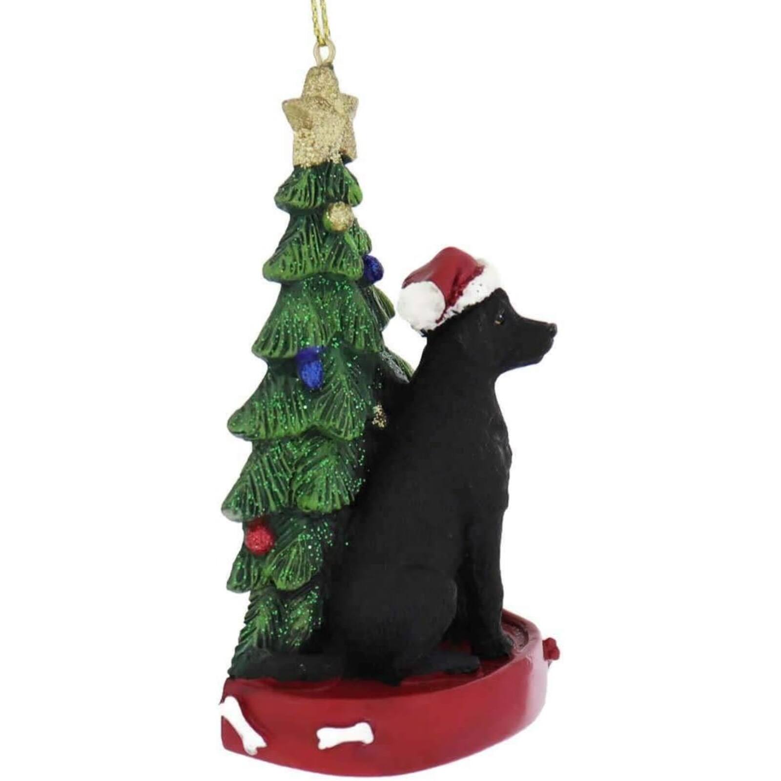 Angle. Kurt S Adler - Kurt Adler Black Labrador Retriever Dog Wearing Santa Hat with Christmas Tree Resin Ornament 4.25 inch - Multicolor.