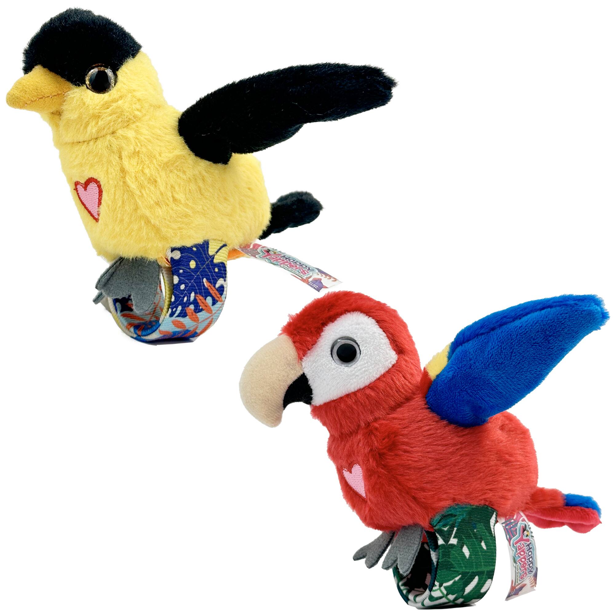 Front. Happy Yappers - Happy Yappers: Birds 2 Pack - Oriole & Red Parrot - Slap Bracelet Interactive Plush Toy Birds.