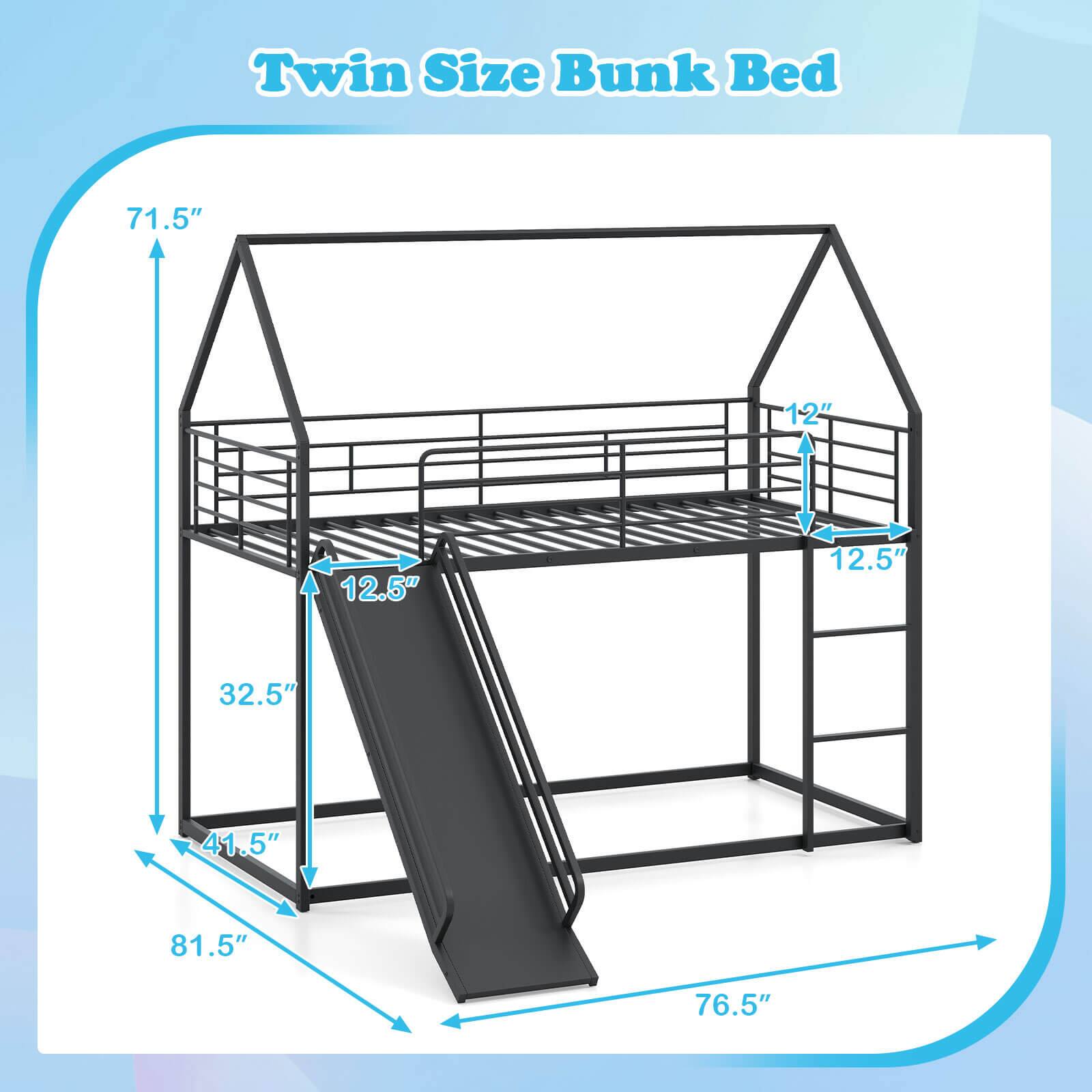 Twin Size Bunk Bed

- 71.5"
- 12"
- 12.5"
- 12.5"
- 32.5"
- 41.5"
- 81.5"
- 76.5"