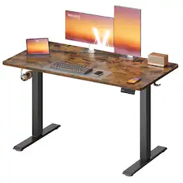 Songmics Home - Electric Standing Desk, Height Adjustable Desk, Sedentary Reminder, 4 Memory Heights, for Home Office - Rustic Brown