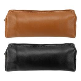 Unique Bargains - 2pcs Leather Pen Pouch, Small Zippered Pencil Case, Stationery & Makeup Organizer for Adults - Black Brown