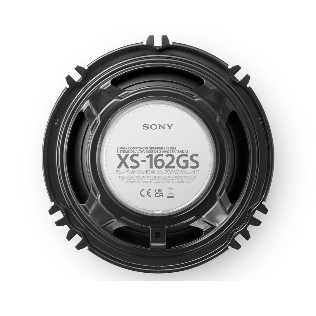 SONY 2-WAY COMPONENT SPEAKER SYSTEM  
SISTEMA DE ALTAVOZES DE 2 VIAS SEPARADAS  
XS-162GS  
45 W RMS / 40W WIn 200W W PEDANEE 40 ALEACCO RELLIN  
LH 1V E AAELANTO AVENTM 1-410  
- d LP MODNES emoz SEEY a KOOw ELONEACN ANE AIi AOCa wwl UK CE CA