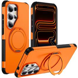 Dteck - Magnetic Shockproof Case for Samsung Galaxy S26 Ultra, 360 Rotating Ring Stand Non Slip Cover, Raised Edge Protection - Orange