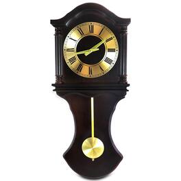 Bedford Clock Collection - 27.5 Inch Wall Clock with Pendulum and Chimes in Chocolate Oak Finish - Brown