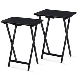 PJ Wood - Folding TV Tray, Collapsible Portable Snack Tables, 2 Piece Set - Black