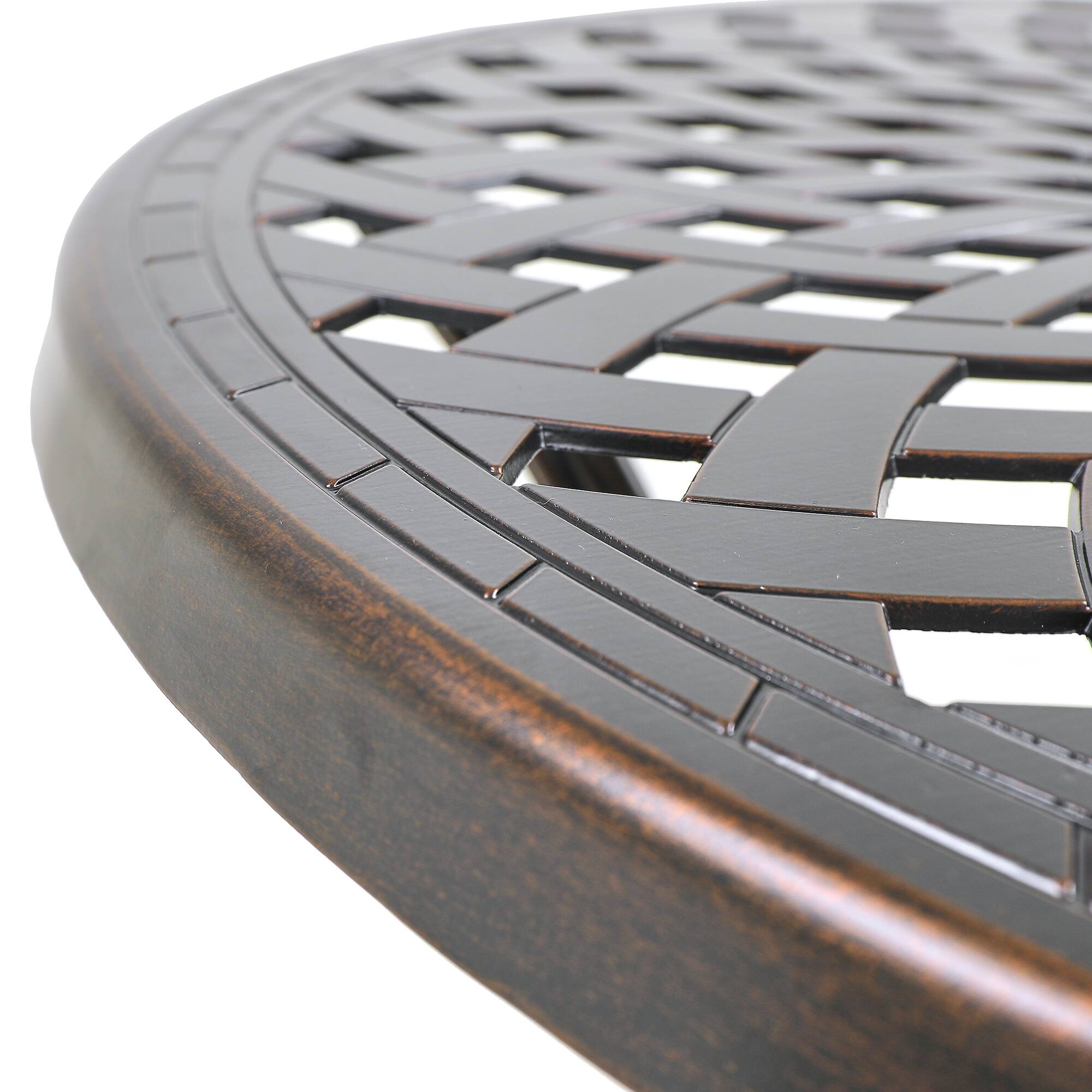 Alt View 5. Mondawe - Outdoor Cast Aluminum Round Patio Table with Umbrella Hole - Bronze.