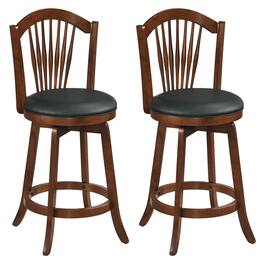 Costway - Swivel Bar Stools Set of 2, 25" Counter Height Barstools with Backrests, Wood Frame - Expresso,Black