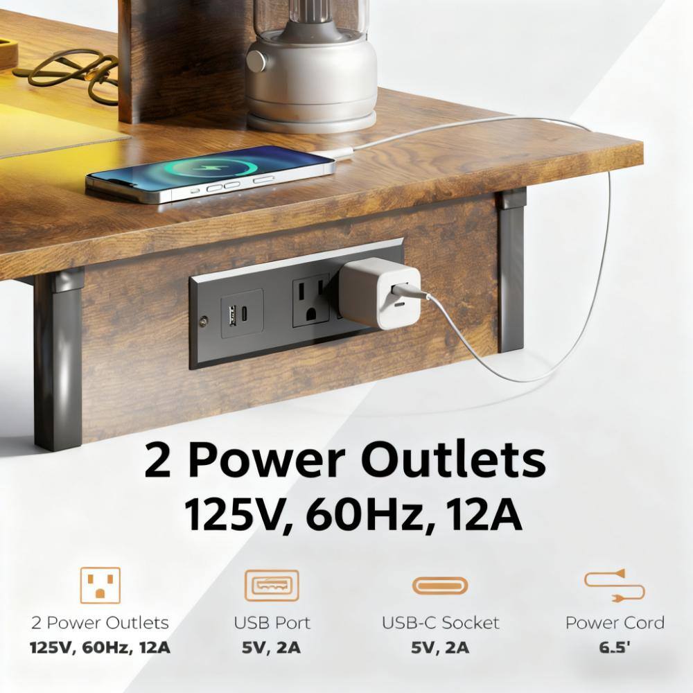 2 Power Outlets  
125V, 60Hz, 12A  

USB Port  
5V, 2A  

USB-C Socket  
5V, 2A  

Power Cord  
6.5'