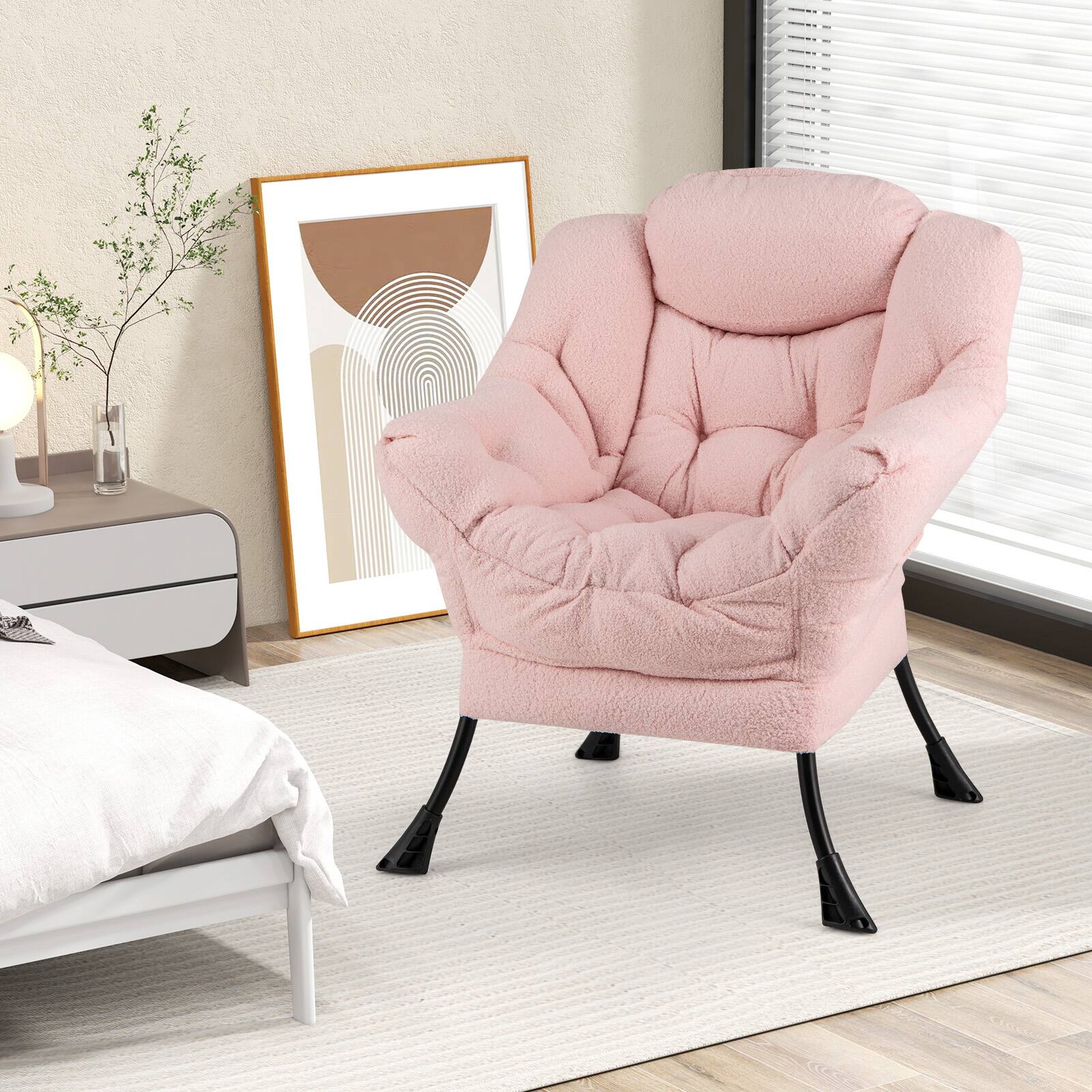 Alt View 7. Ecooso - Sherpa Upholstered Accent Chair with Soft Head Pillow for Cozy Support - Pink.