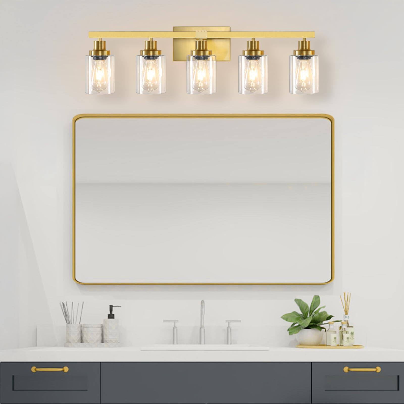 Left. Earthley Blooms - 5 Light Bathroom Vanity Fixtures 31" Modern Brushed Lighting For Over Mirror Sconces Wall Bedroom - Black-2 Pack.