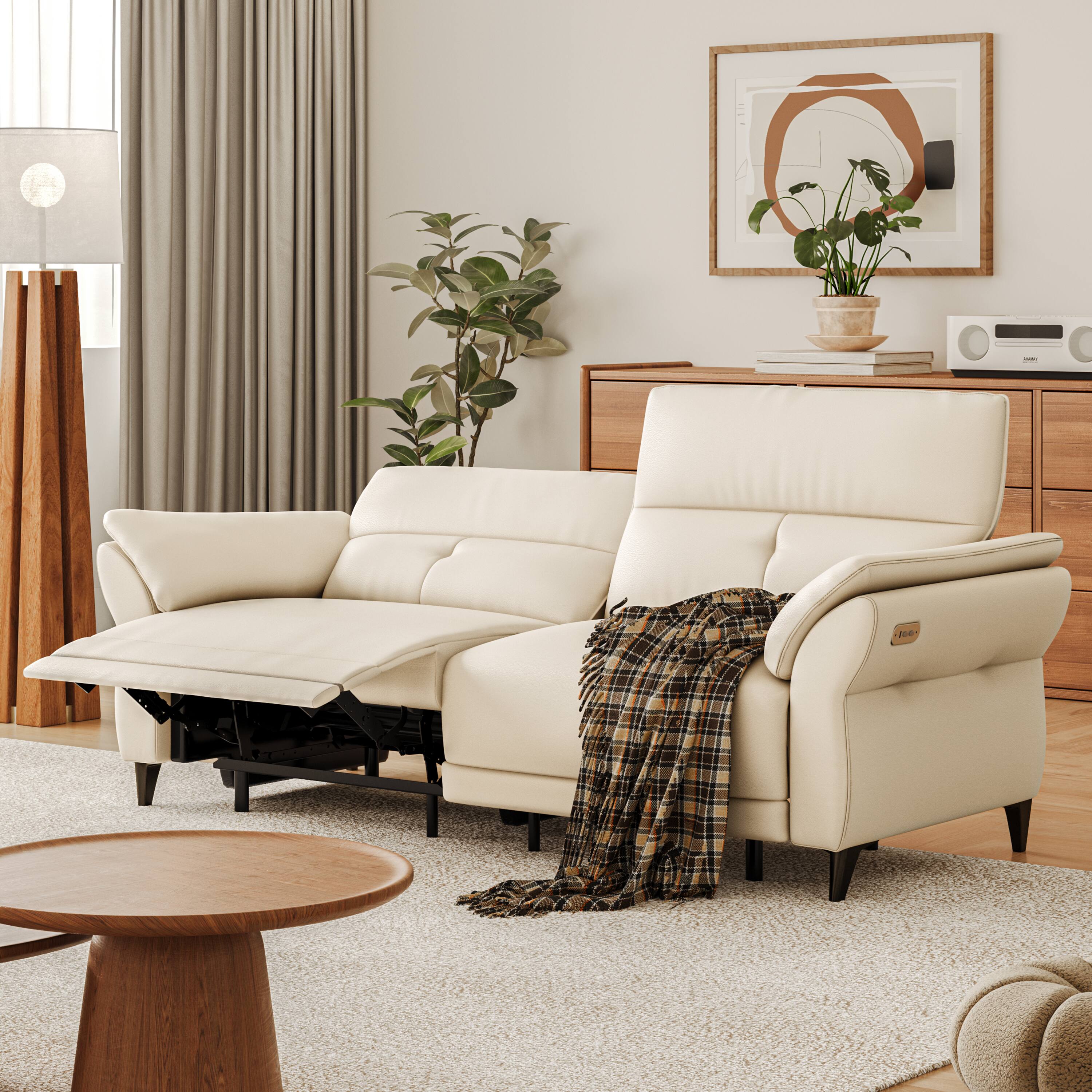 Alt View 4. MSOOB - 2 Seat Modern Leather Electric Recliner Sectional Sofa, Dual Motor with Independent Control Button and USB Charging - Beige.