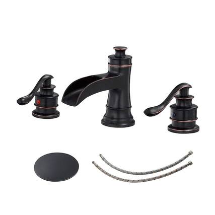 Front. Boyel Living - Classic Retro Style 8 in. Widespread Double Handle Bathroom Faucet with Drain Kit Included in Oil Rubbed Bronze - Oil Rubbed Bronze.
