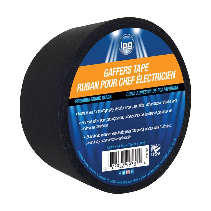 ipg GAFFERS TAPE RUBAN POUR CHEF ELECTRICIEN CINTA ADHESIVA DE PLATAFORMA PREMIUM GRADE BLACK television studio sets and film and theater props, finish for photography, et plateaux de Matte accessoires de théâtre mat, idéal pour photographie, Fini cinéma au télévision accesorios teatrales, excelente para fotografía, mate es El acabado televisión escenarios de películas y 50m) EE (72mm x 2.83in x 54.7yds MACH 2.83in x E Intertape GT7250B U-SA Fabricado Polymer 99737 4 17 77922 E. Group 0 an Inc. f in Fabrique Sarasota, i USA FL 34232 Made www.itape.com