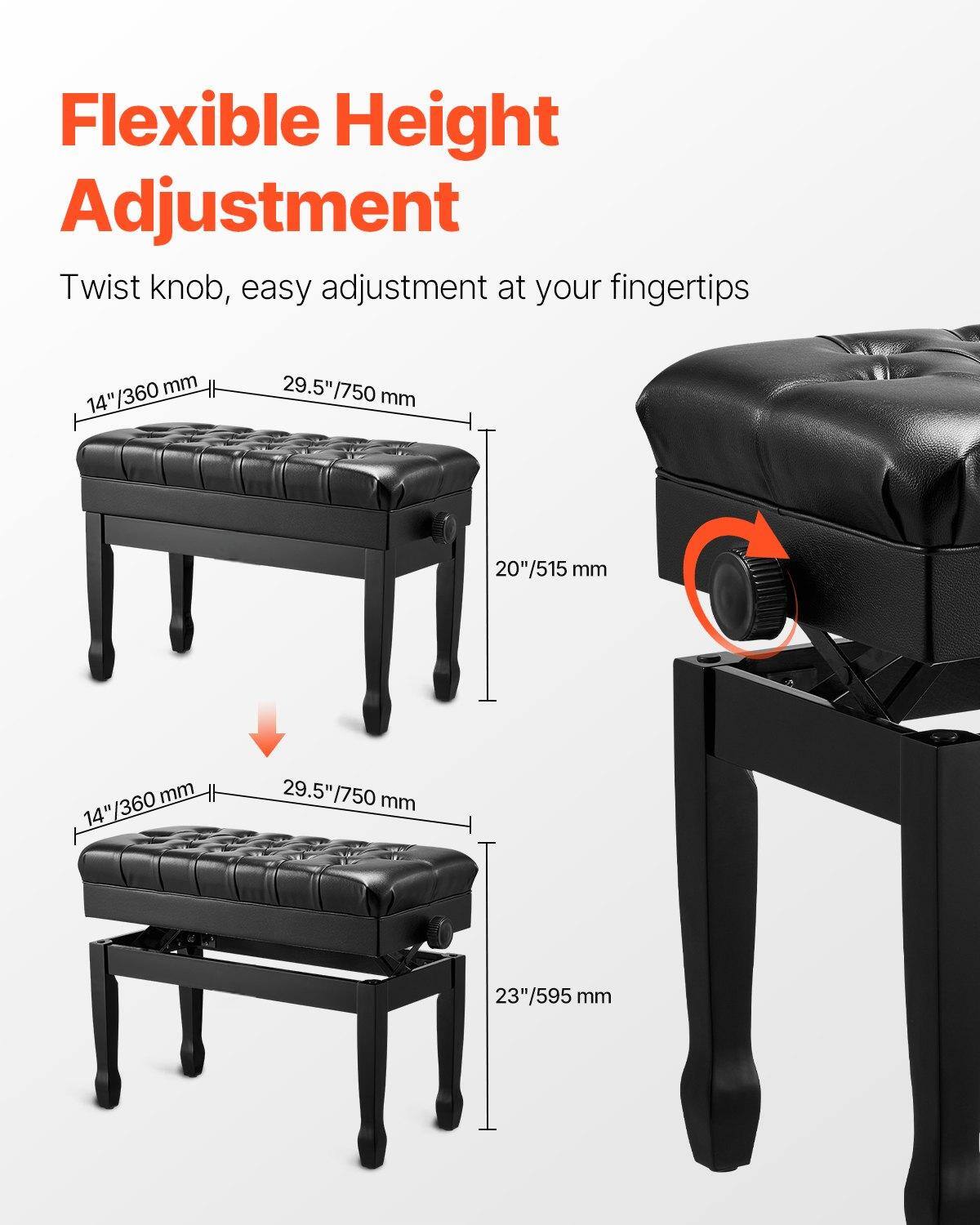 Flexible Height Adjustment  
Twist knob, easy adjustment at your fingertips  

14"/360 mm  
29.5"/750 mm  

20"/515 mm  

14"/360 mm  
29.5"/750 mm  

23"/595 mm