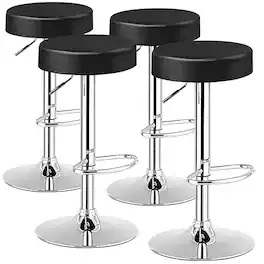 Costway - Set of 4 Round Bar Stool Adjustable Swivel Pub Chair W/ Footrest - Black