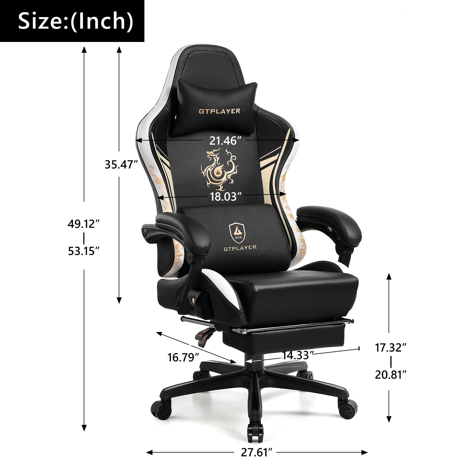 Size: (Inch) GTPLAYER 21.46" 35.47" 18.03" 49.12" 53.15" GTPLAYER 16.79" 14.33" 17.32" 20.81" 27.61"