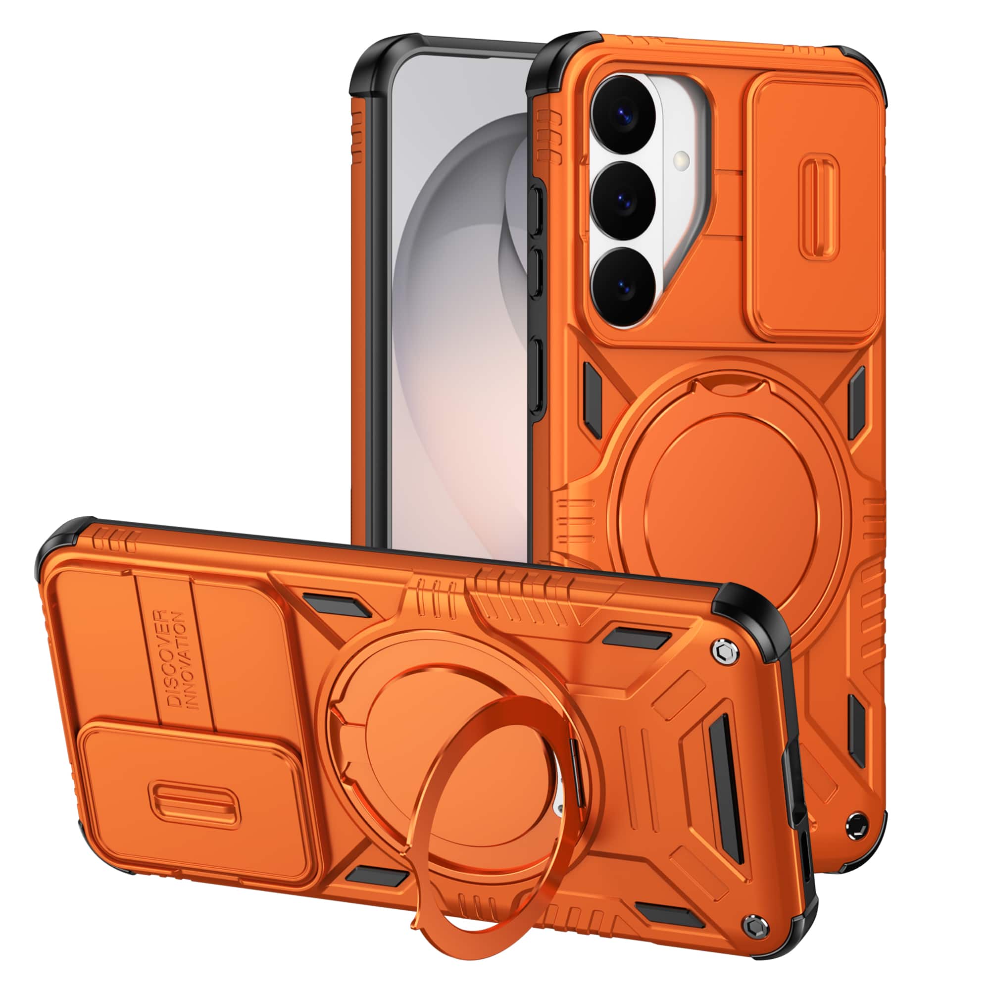 UUCOVER - Magnetic Case for Samsung Galaxy S26 FE,Shockproof TPU+PC Slide Lens Cover Compatible with MagSafe Kickstand Case - Orange