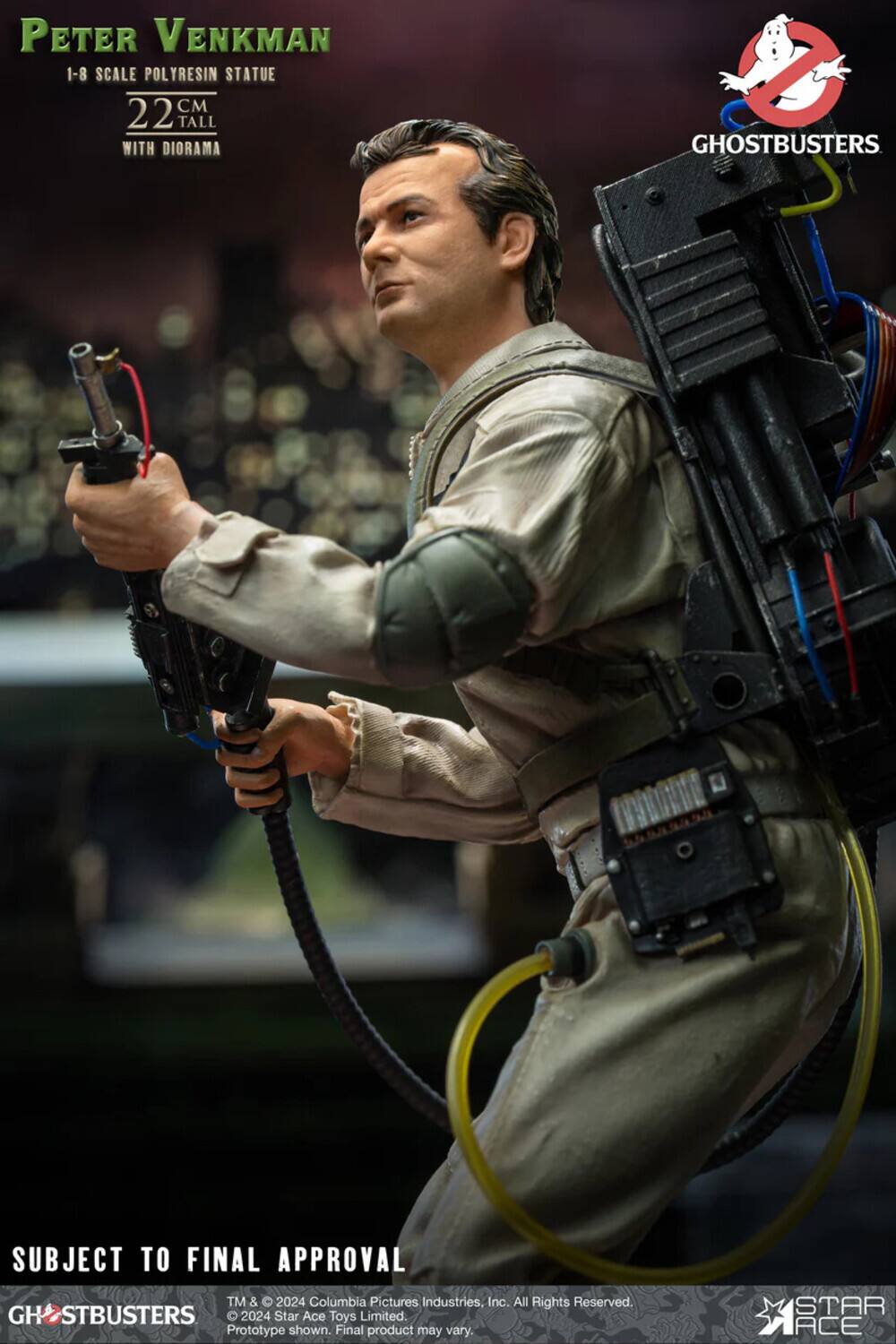 PETER VENKMAN 1-8 SCALE POLYRESIN STATUE 22 CM TALL WITH DIORAMA  
GHOSTBUSTERS  
SUBJECT TO FINAL APPROVAL  
TM & © 2024 Columbia Pictures Industries, Inc. All Rights Reserved. GHOSTBUSTERS 2024 Star Ace Toys Limited. Prototype shown. Final product may vary.  
STAR ACE