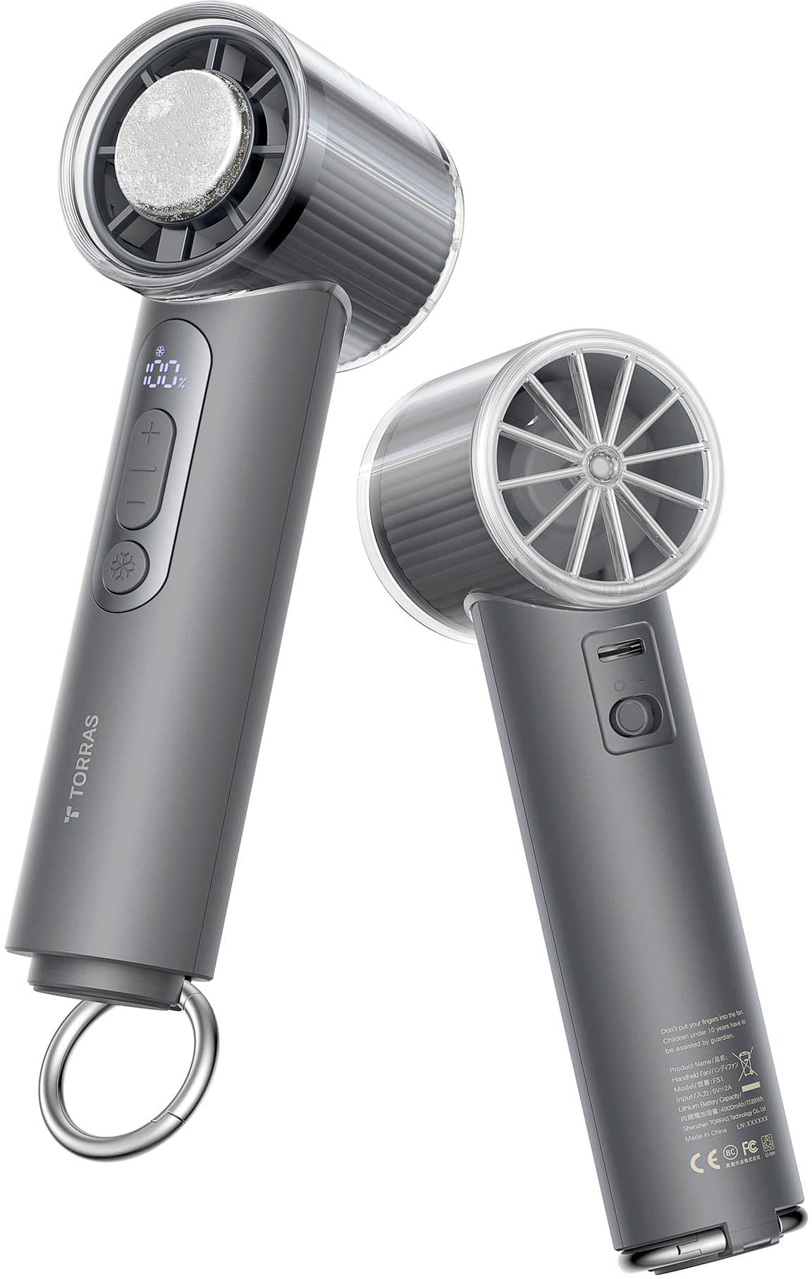 TORRAS - COOLiFY iva Handheld Portable Fan with Ice Cooler, 4900mAh Rechargeable Powerful, Mini Small Hand & Pocket Fan - Charcoal - Front_Zoom