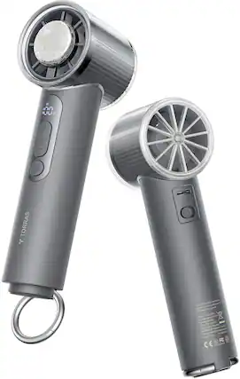 The image features two handheld devices, each with a fan on top. These devices are designed to be used by children and are made by Torras. The model numbers for these devices are SVH2A and SVH2B. The devices are intended for use in a home setting, and they come with a user manual. The handheld devices are made in China.