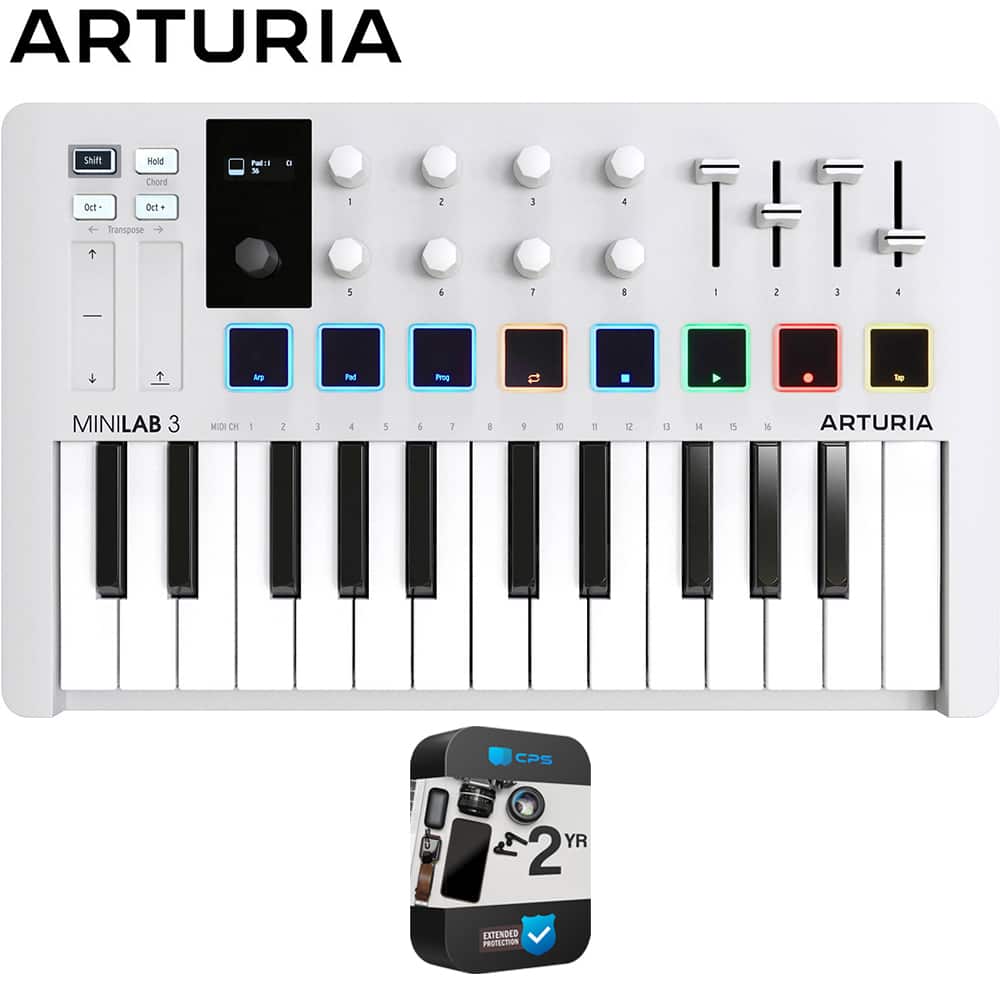 Arturia - MiniLab 3 25-Key MIDI Controller Keyboard White with 26 Month Warranty Protection Bundle