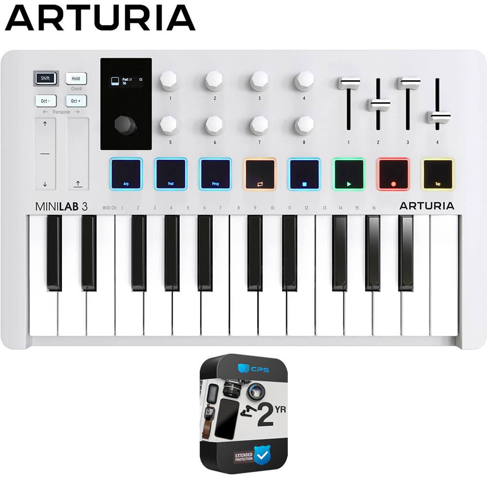 Arturia - MiniLab 3 25-Key MIDI Controller Keyboard White with 26 Month Warranty Protection Bundle