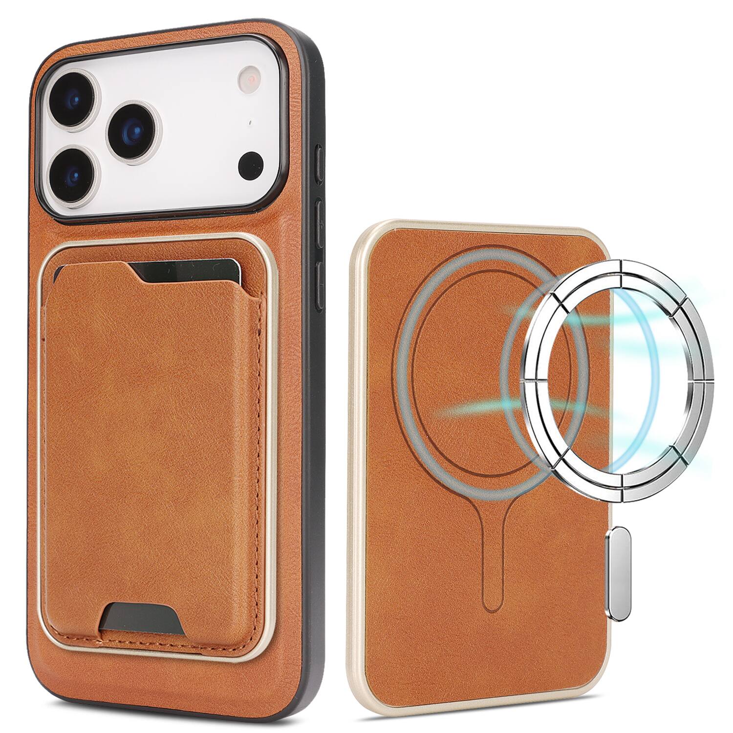Front. Dteck - 2-in-1 Magnetic Detachable Wallet Case for Apple iPhone 17 Pro Max, Shockproof PU Leather Phone Cover with Card Holder - Brown.