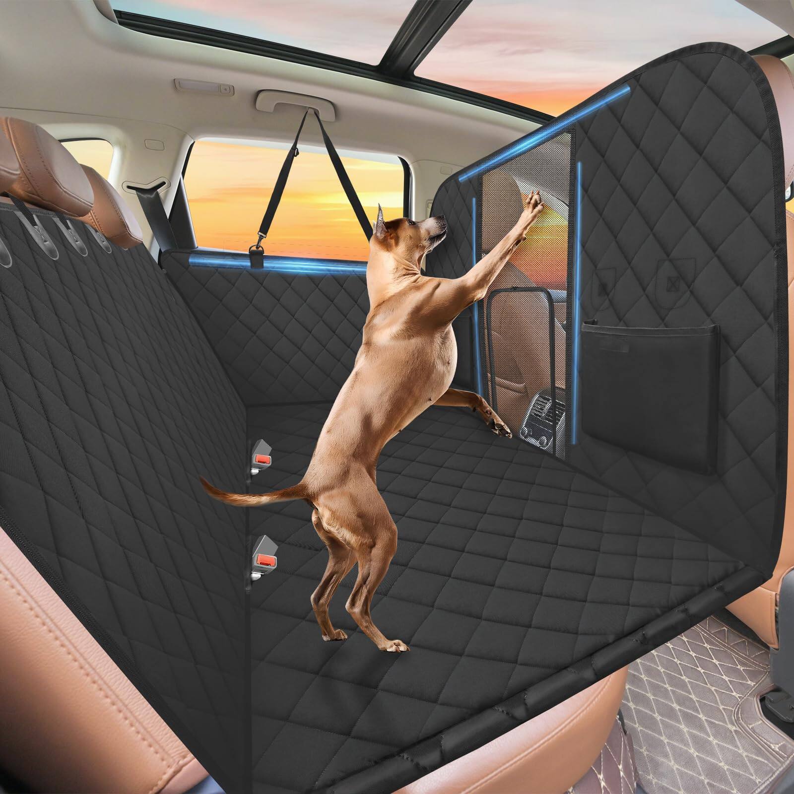 Front. Empire DigiLabs - Seat Extender For Dogs upgraded Pu Leather Hard Bottom Dog Car Cover Anti scratch Backseat Dogs Waterproof - Beige 30"W x 34"D x 36"H.