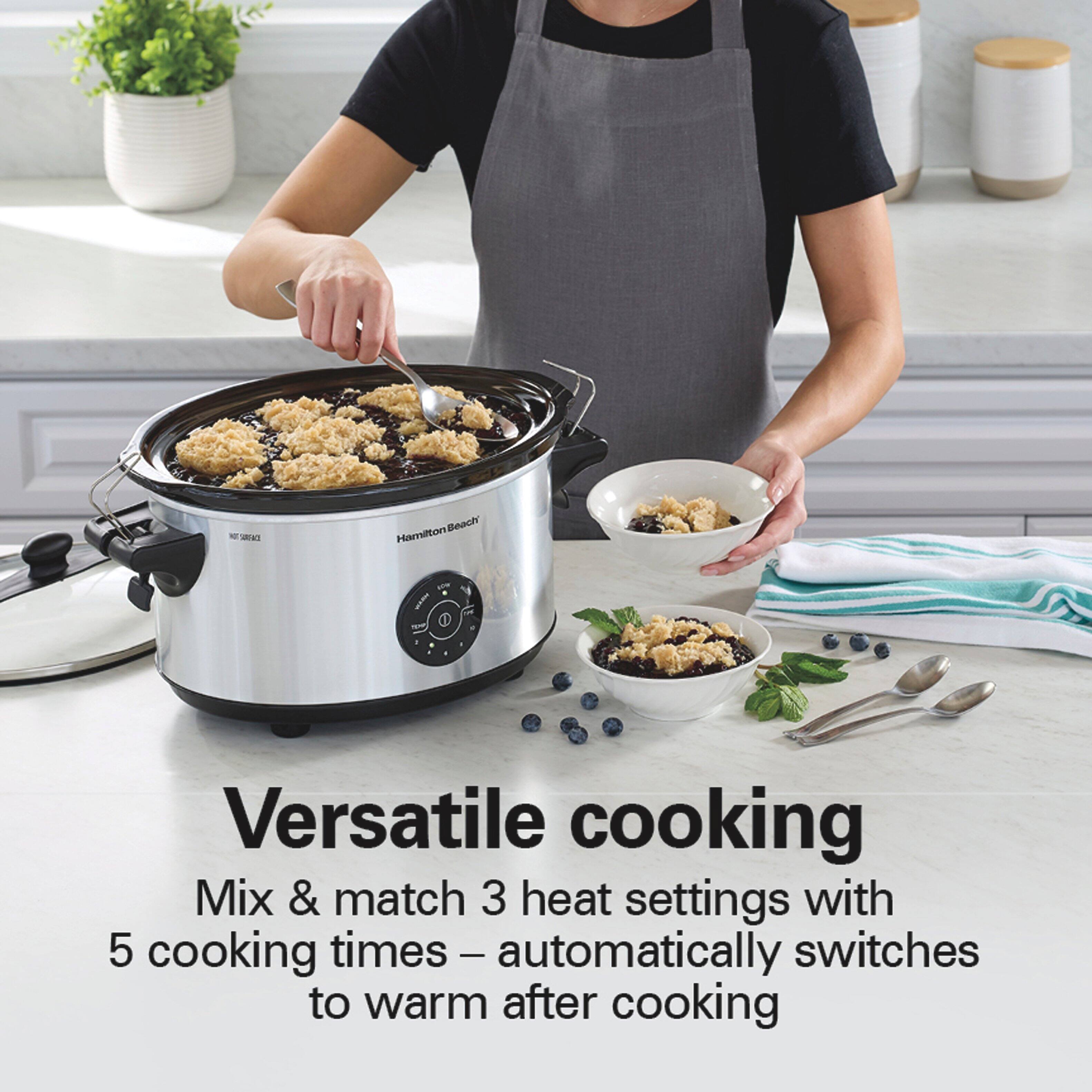 Hamilton Beach  
Versatile cooking  
Mix & match 3 heat settings with 5 cooking times - automatically switches to warm after cooking