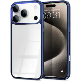 Entronix - Clear Back Case for iPhone 17 Pro with Impact Chrome Frame - Navy Blue