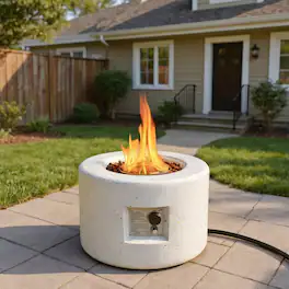 Kadyn - Fire Pit Outdoor Smokeless Fire PitRound Terrazzo Propane Gas Fire Pit with Hideaway Tank Holder and Lava Rocks - White