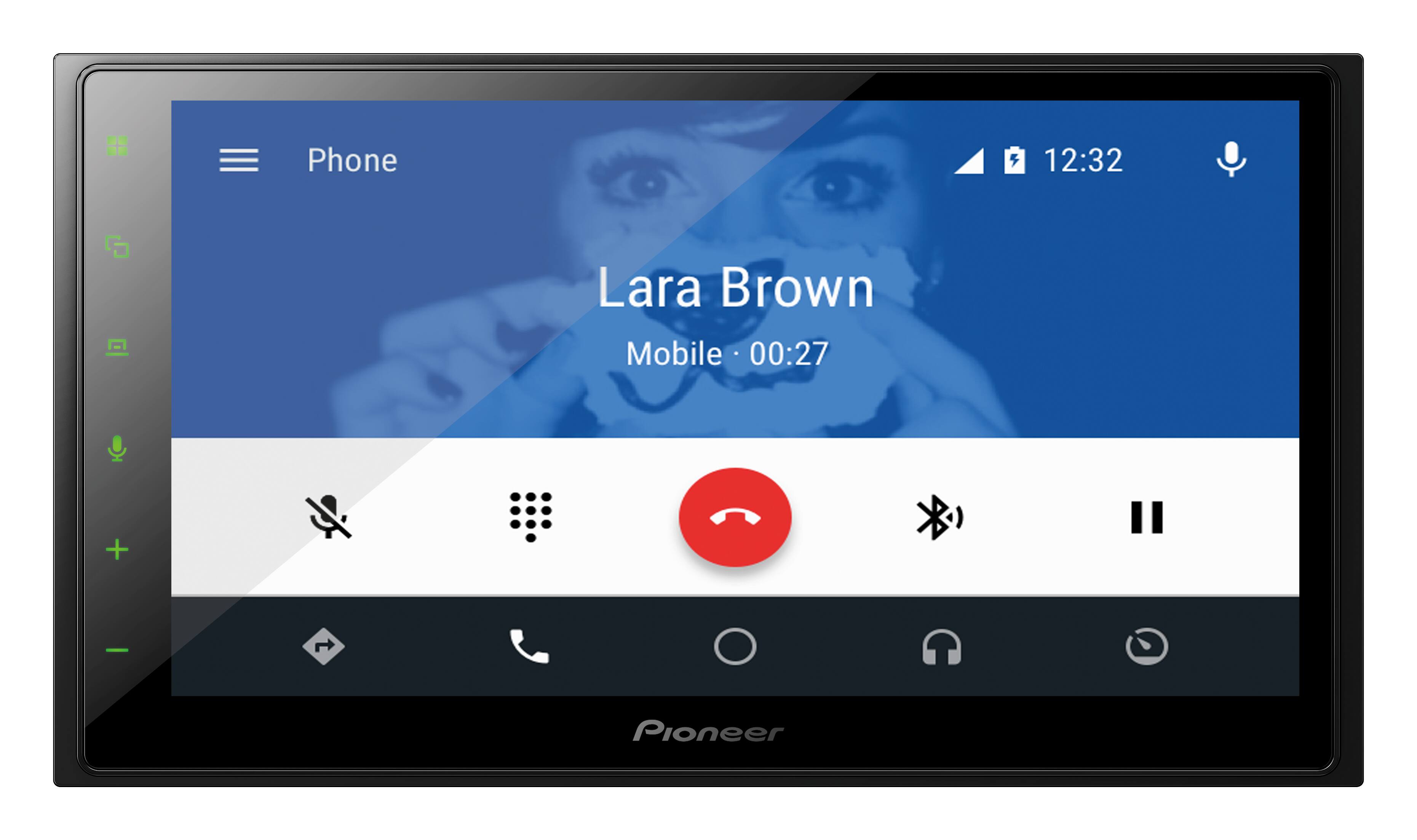 Phone 12:32  
Lara Brown  
Mobile 00:27  
+ Pioneer