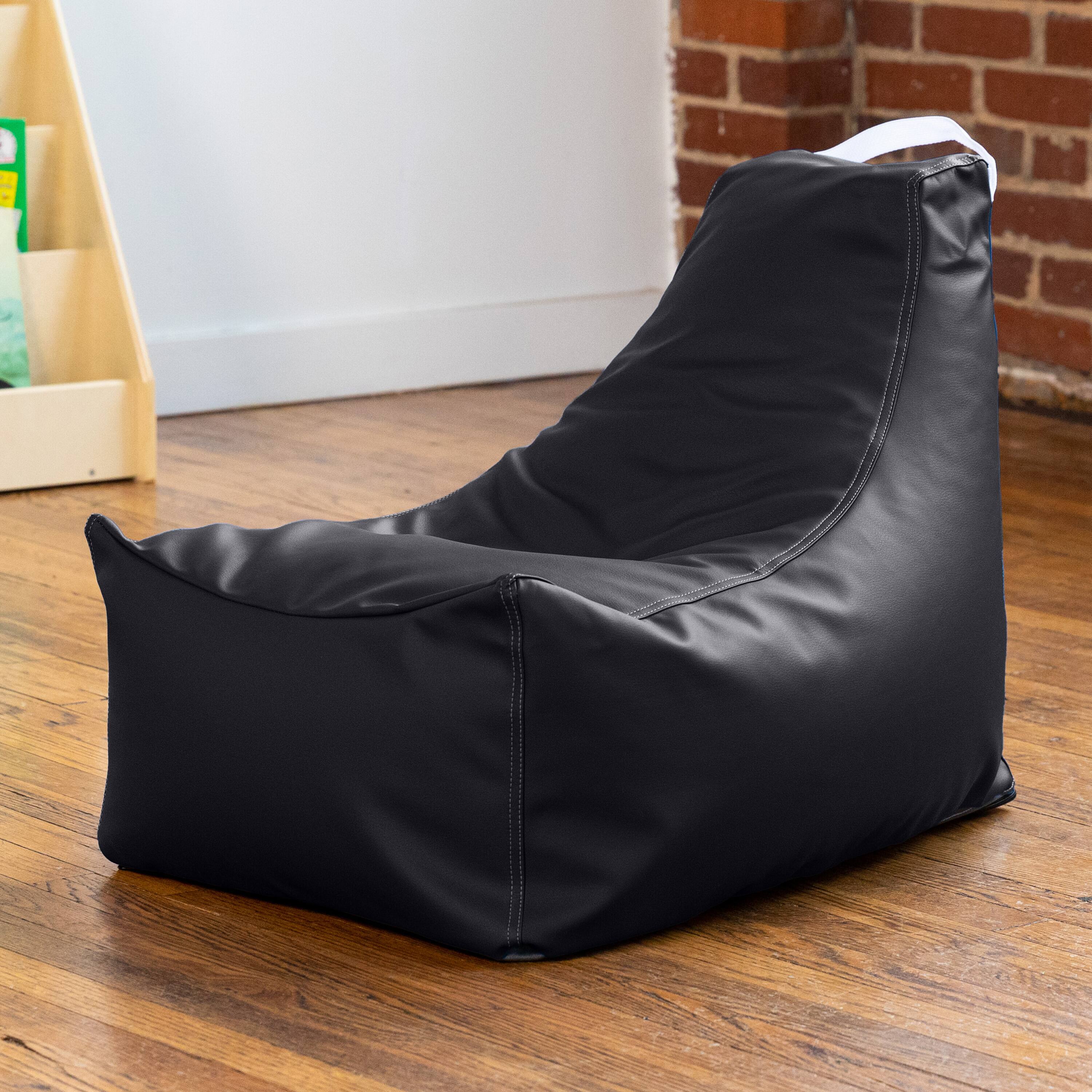 Left. Jaxx - Jaxx Pezzi Jr Kids Classroom Bean Bag Chair, Premium Vinyl, Black - Black.