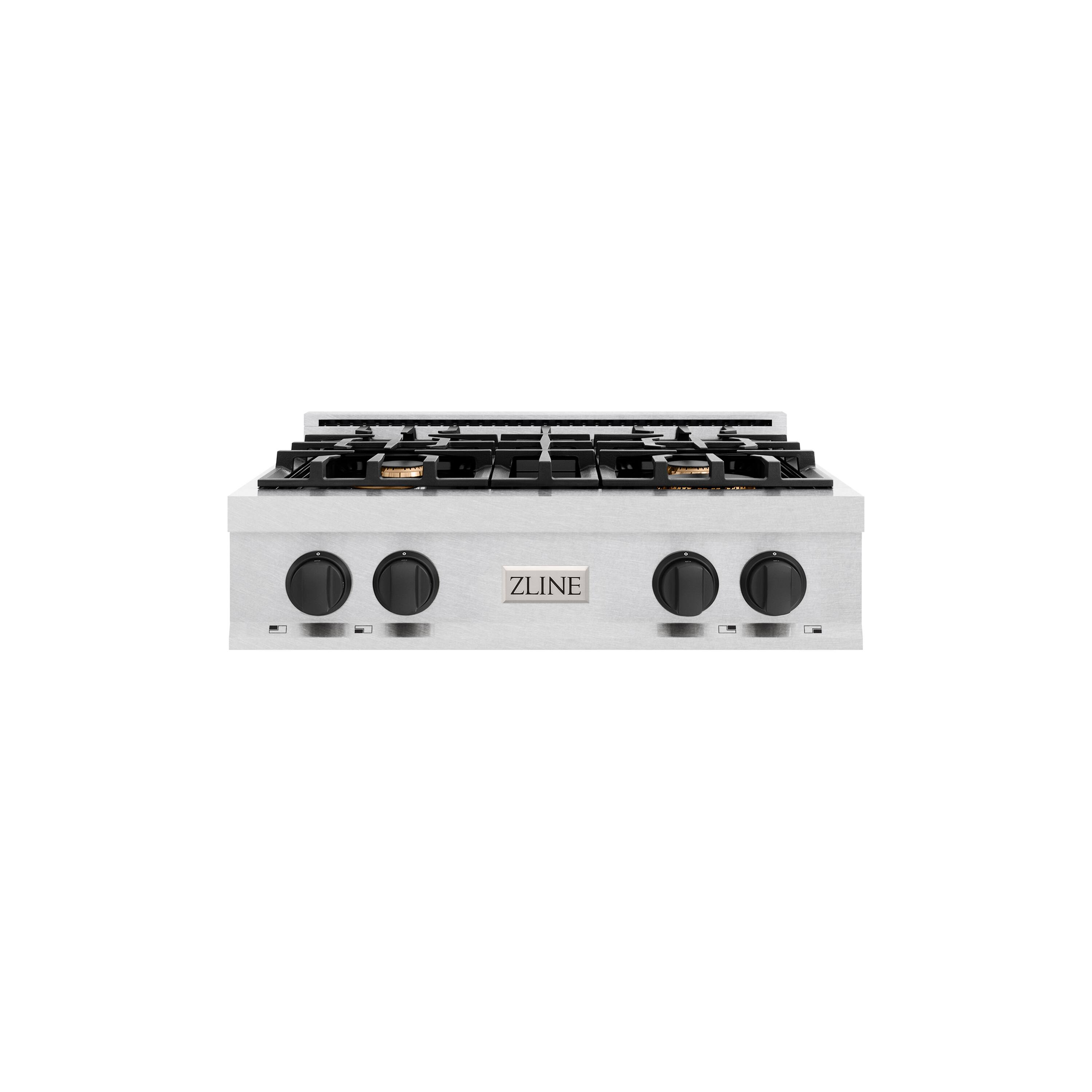 Front. ZLINE - ZLINE Autograph 30 in. Classic Rangetop w/ 4 Burners in Satin Stainless Steel & Black Accents - Satin Stainless Steel.