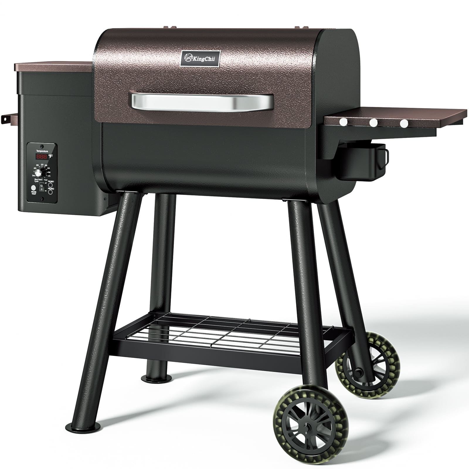 KingChii - 456 Sq. In. Pellet Grill and Smoker with Side Shelf and PID Temperature Control for Outdoor Cooking