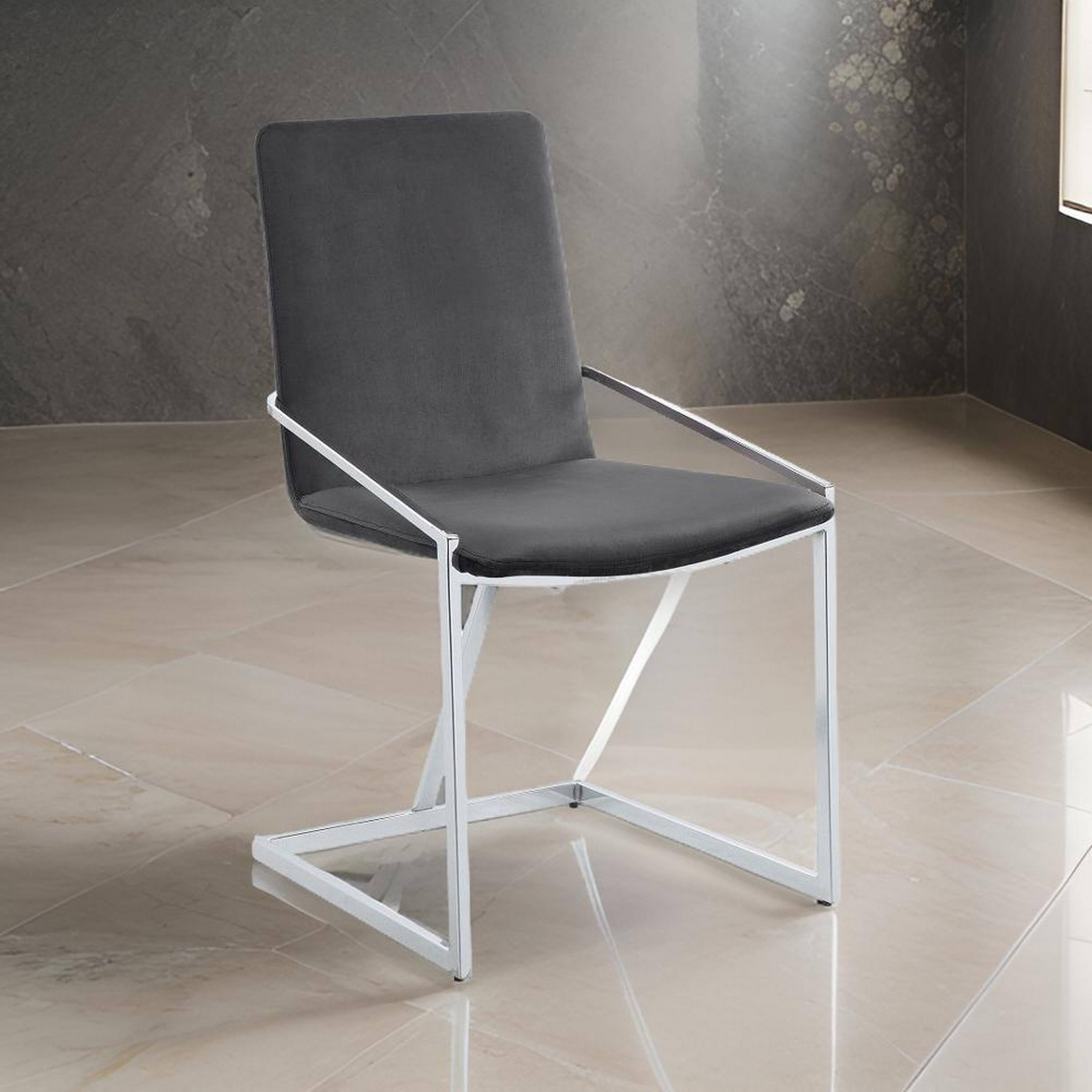 Alt View 5. Manhattan Lane - 23 Inch Side Dining Chair Set of 2, Gray Velvet, Modern Chrome Metal Base - Gray, Chrome.