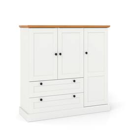 Pefilos - 47.5" Kitchen Storage Cabinet,3-Door 2 Large Drawers,Removable Shelf, Natural - White
