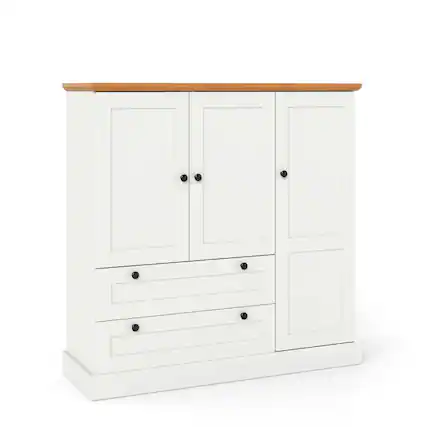 Front. Pefilos - 47.5" Kitchen Storage Cabinet,3-Door 2 Large Drawers,Removable Shelf,White & Natural - White.