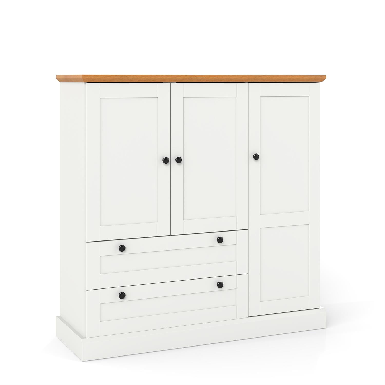 Front. Pefilos - 47.5" Kitchen Storage Cabinet,3-Door 2 Large Drawers,Removable Shelf,White & Natural - White.