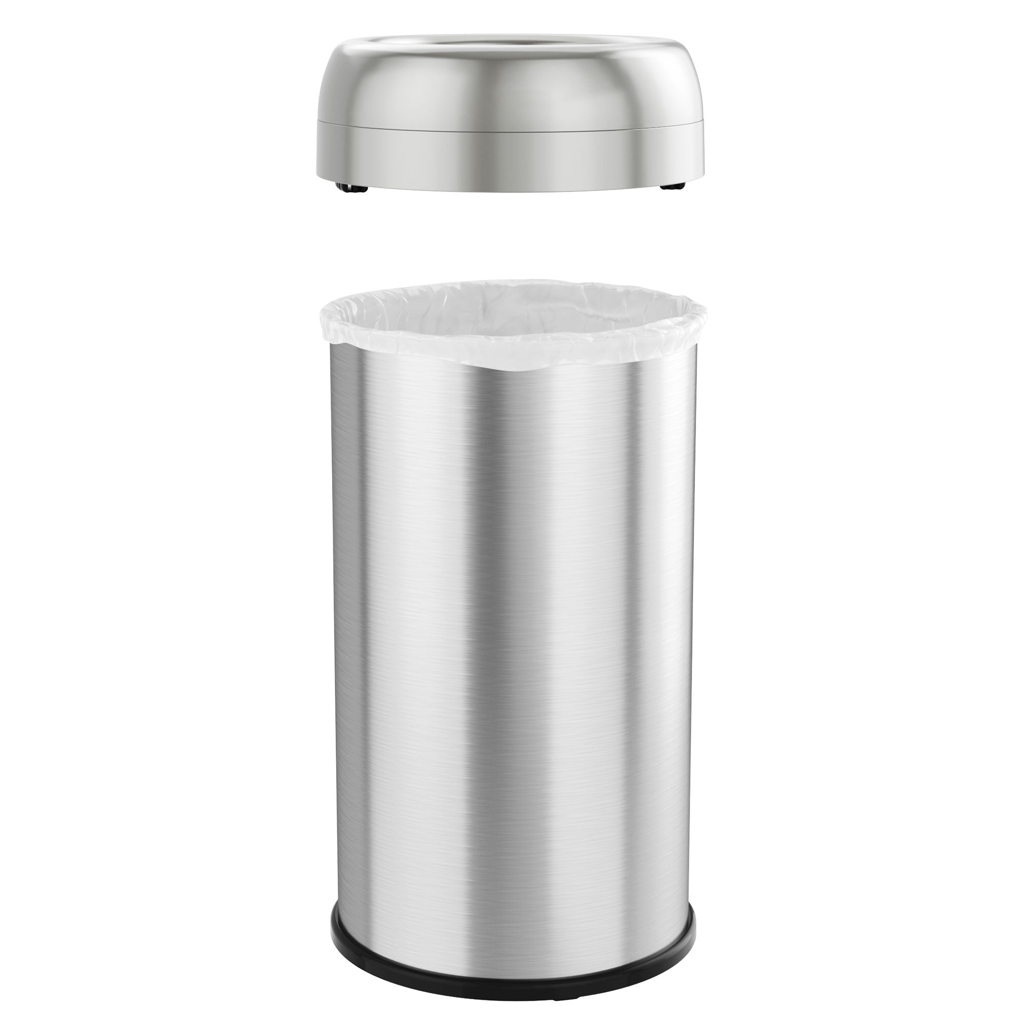 Alt View 1. iTouchless - 16 Gallon Round Open Top Stainless Steel Kitchen Trash Can with Wheels and Dual AbsorbX Odor Filters - Silver.