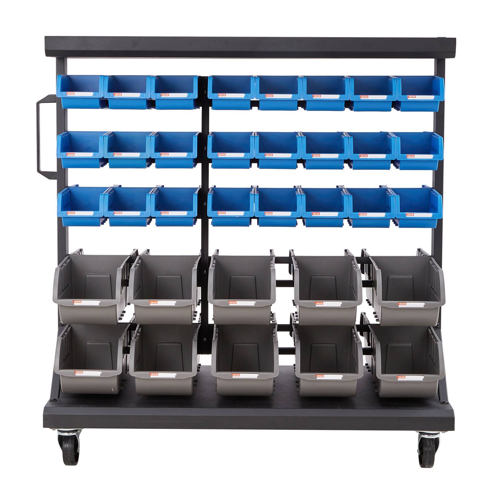 Alt View 5. VEVOR - 5-Tier Double-Sided Rolling Bin Storage Rack, 68 Plastic Bins, Dual-Sided Parts Organizer with Wheels - Black.