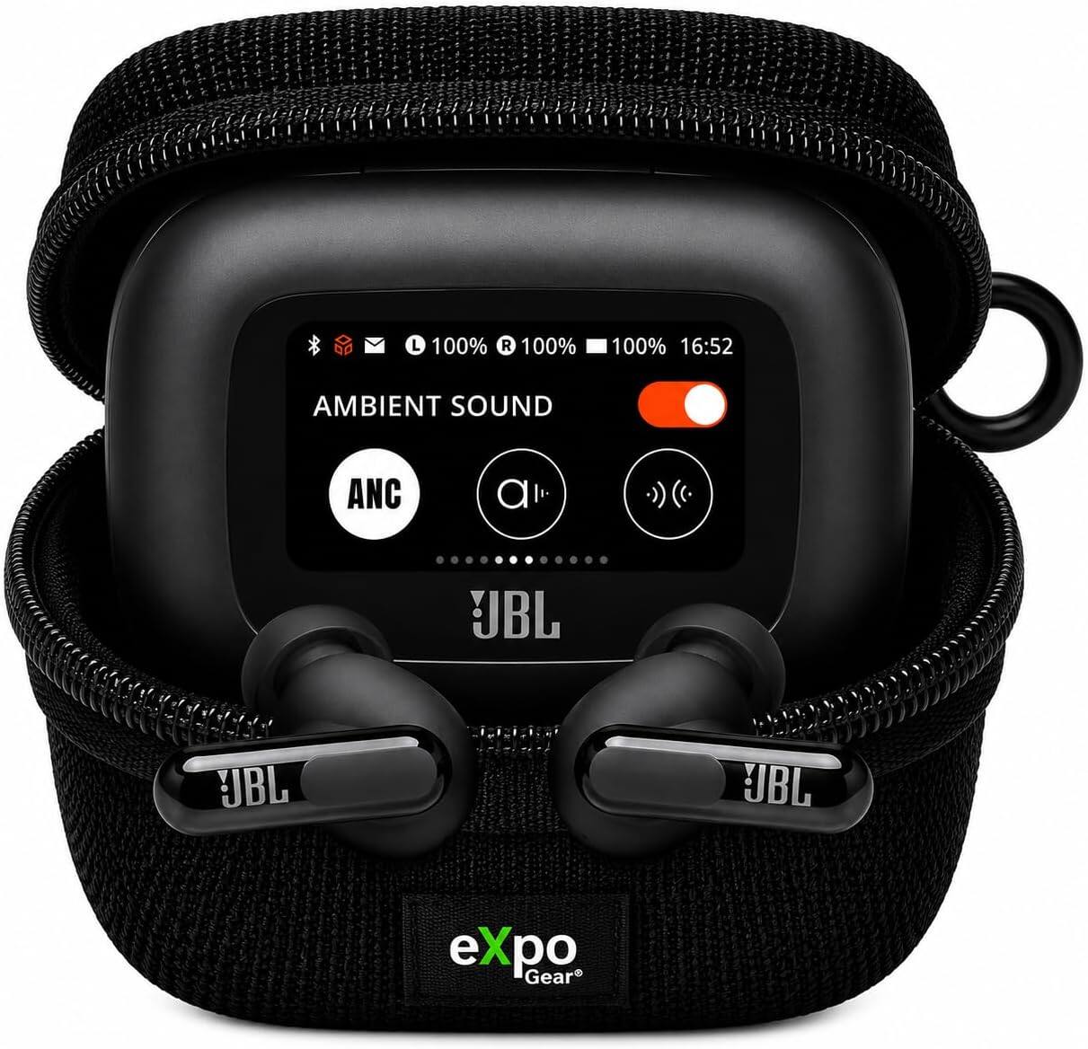 L 100% R 100% 100% 16:52 AMBIENT SOUND ANC a ))(( JBL UBL UBL eXpo Gear
